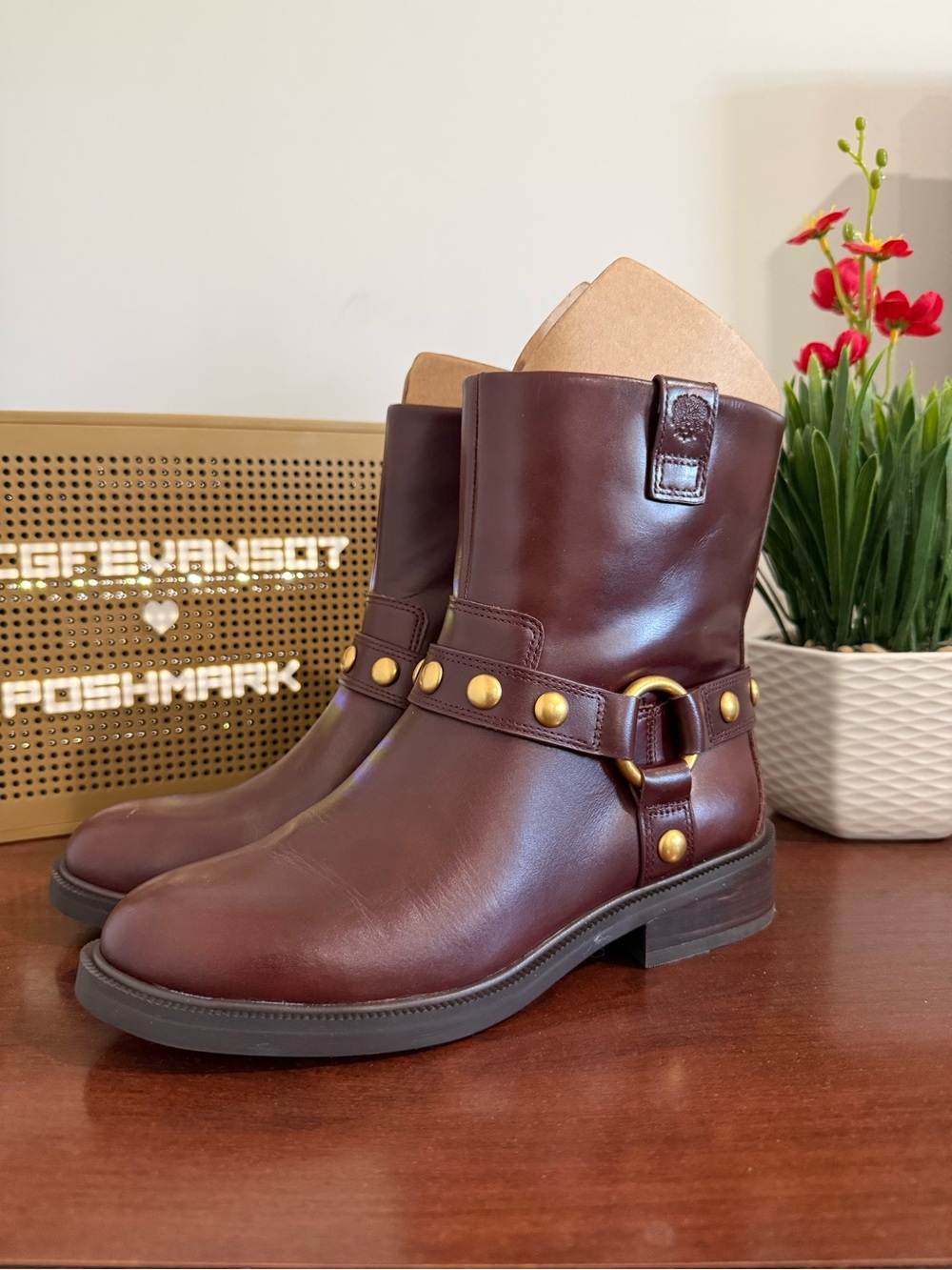 New Vince Camuto Amais Biker Womens Boots color Rich Mahogany size 6.5
